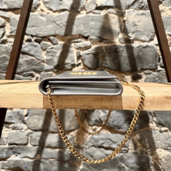 Saint Laurent Silver Metallic Kate Monogram Wallet On Chain Clutch - Picture 2 of 15